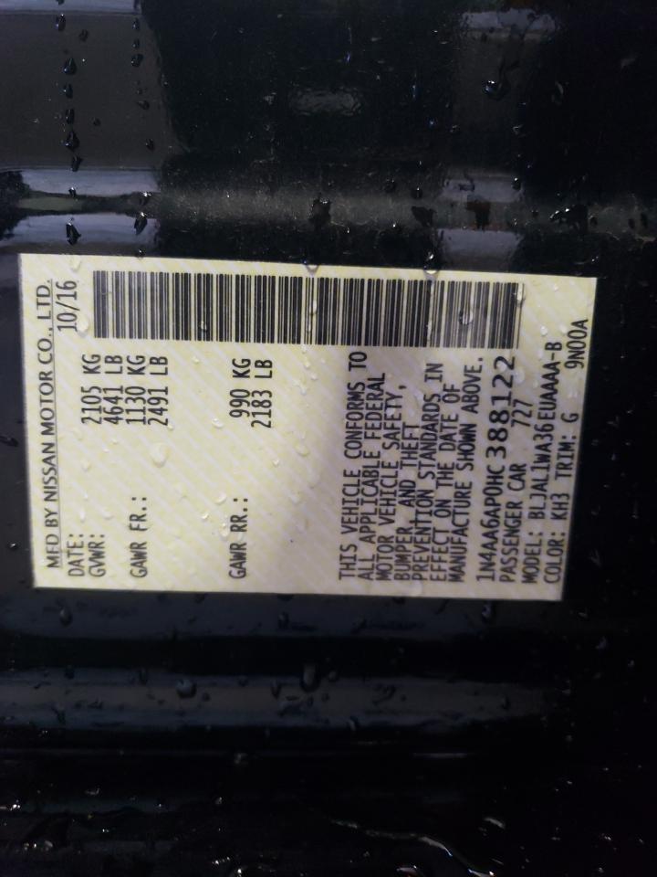 2017 Nissan Maxima 3.5S VIN: 1N4AA6AP0HC388122 Lot: 84796795