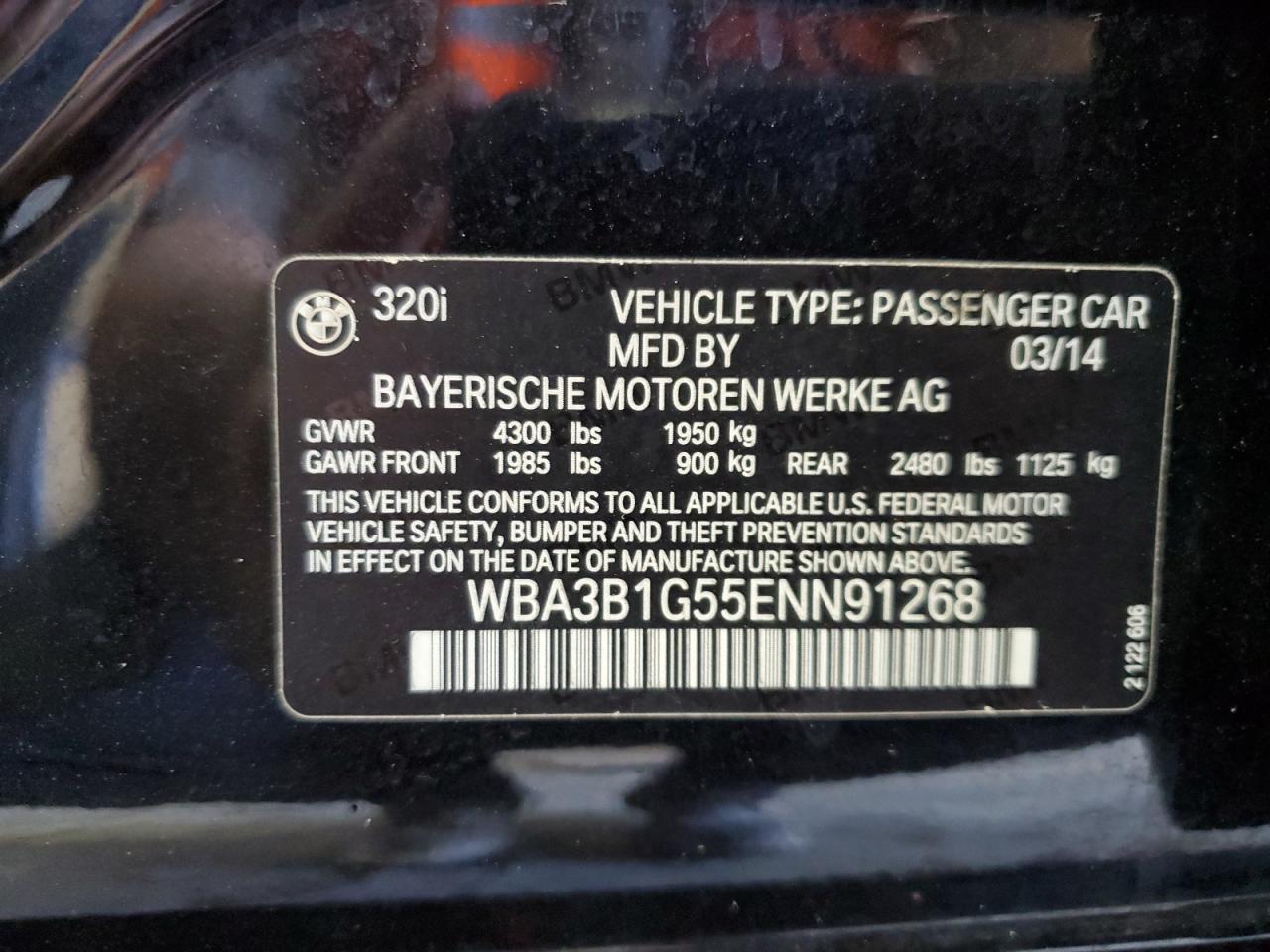 2014 BMW 320 I VIN: WBA3B1G55ENN91268 Lot: 85747635