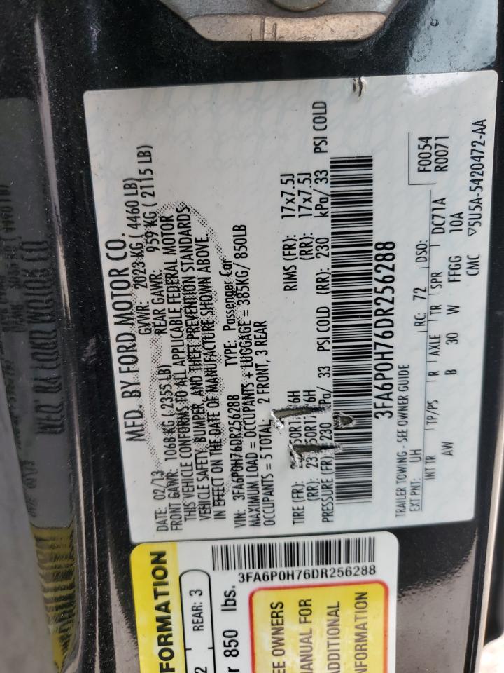 2013 Ford Fusion Se VIN: 3FA6P0H76DR256288 Lot: 85308485