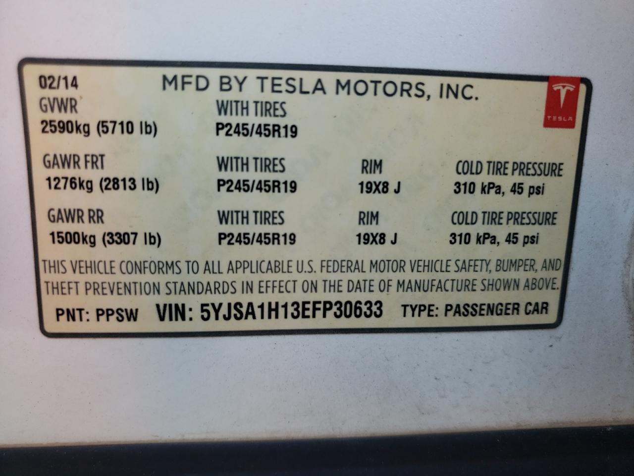 2014 Tesla Model S VIN: 5YJSA1H13EFP30633 Lot: 85375745