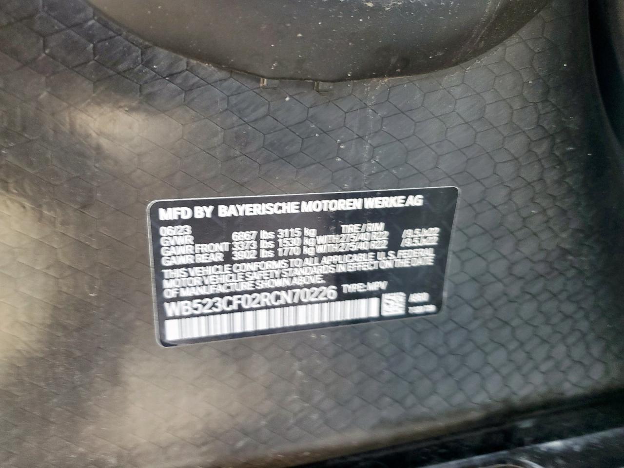 2024 BMW Ix xDrive50 VIN: WB523CF02RCN70226 Lot: 85180845