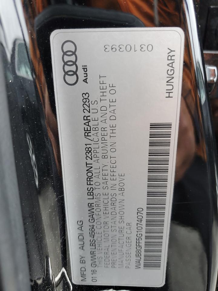 2016 Audi A3 Premium VIN: WAUB8GFF5G1074070 Lot: 89543585