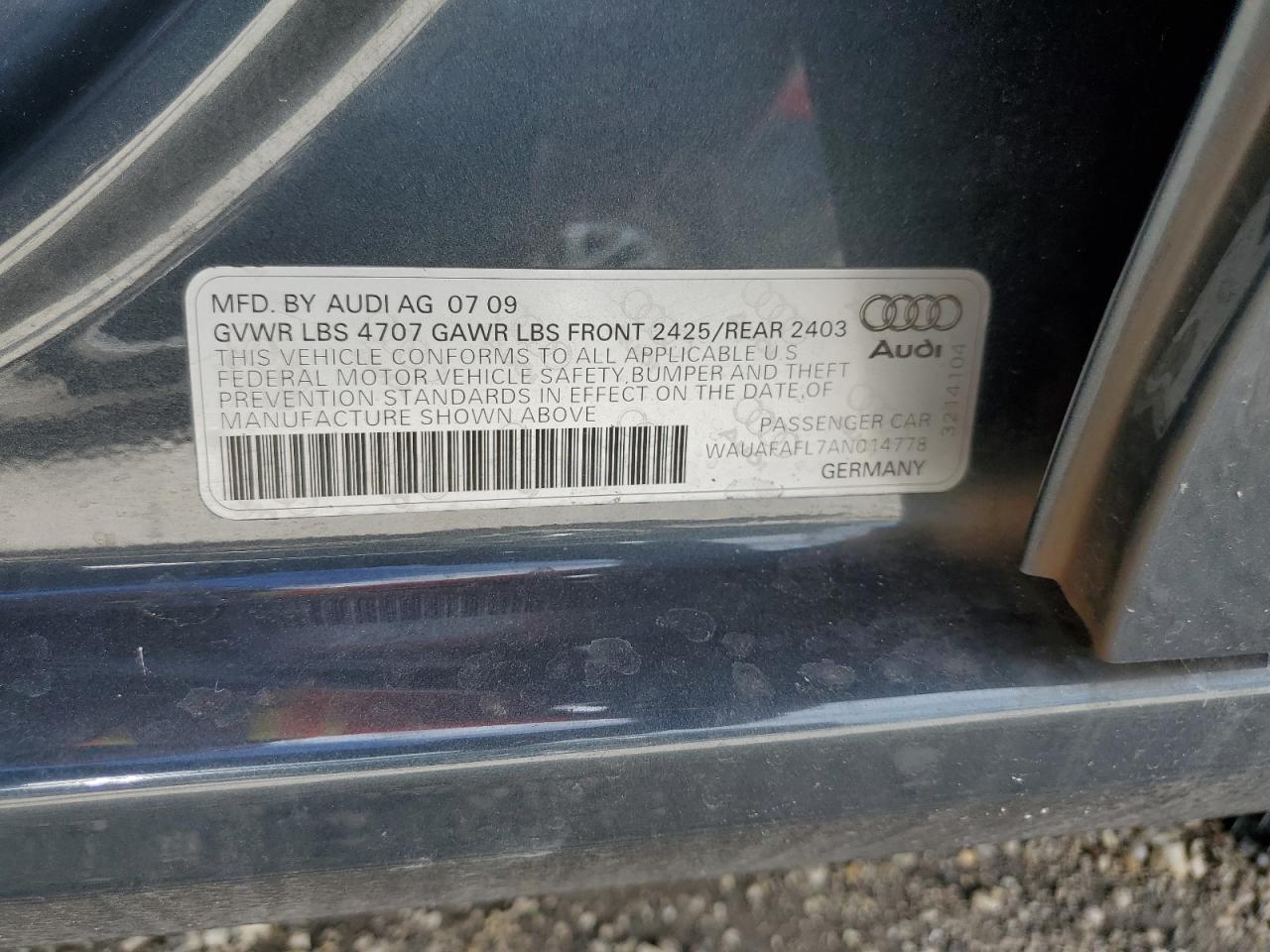 2010 Audi A4 Premium VIN: WAUAFAFL7AN014778 Lot: 85871845