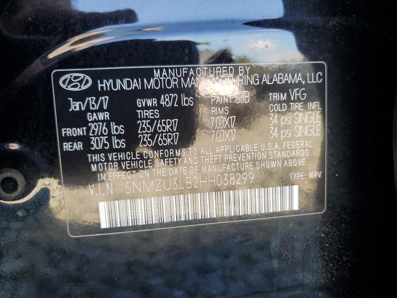 2017 Hyundai Santa Fe Sport VIN: 5NMZU3LB2HH038299 Lot: 82263685