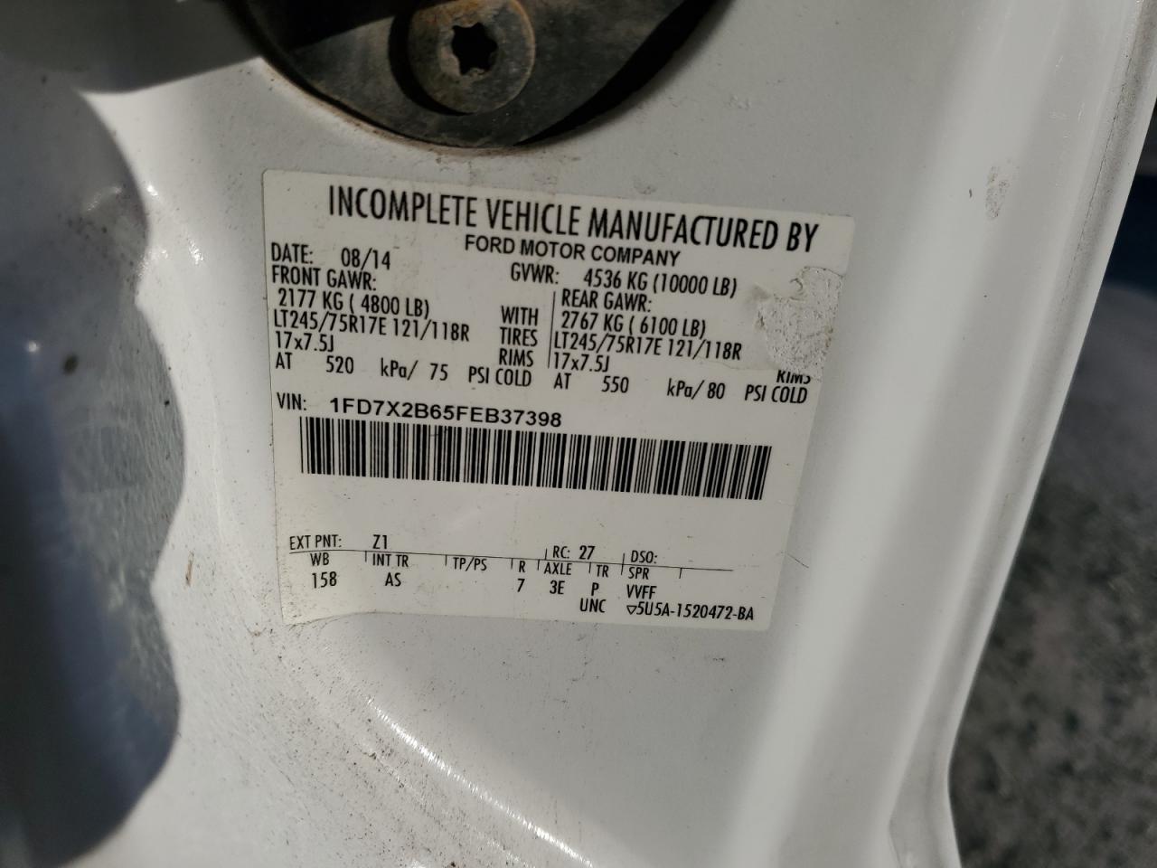 2015 Ford F250 Super Duty VIN: 1FD7X2B65FEB37398 Lot: 86280165