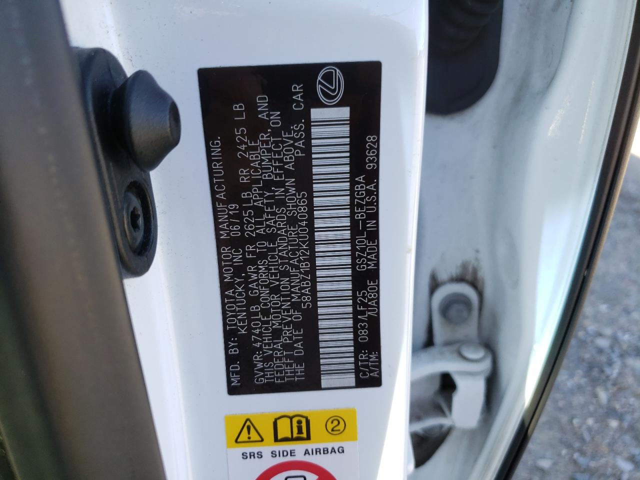 2019 Lexus Es 350 VIN: 58ABZ1B12KU040865 Lot: 82226985