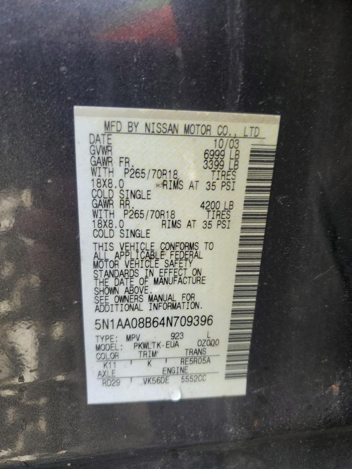 2004 Nissan Armada Se VIN: 5N1AA08B64N709396 Lot: 85642815