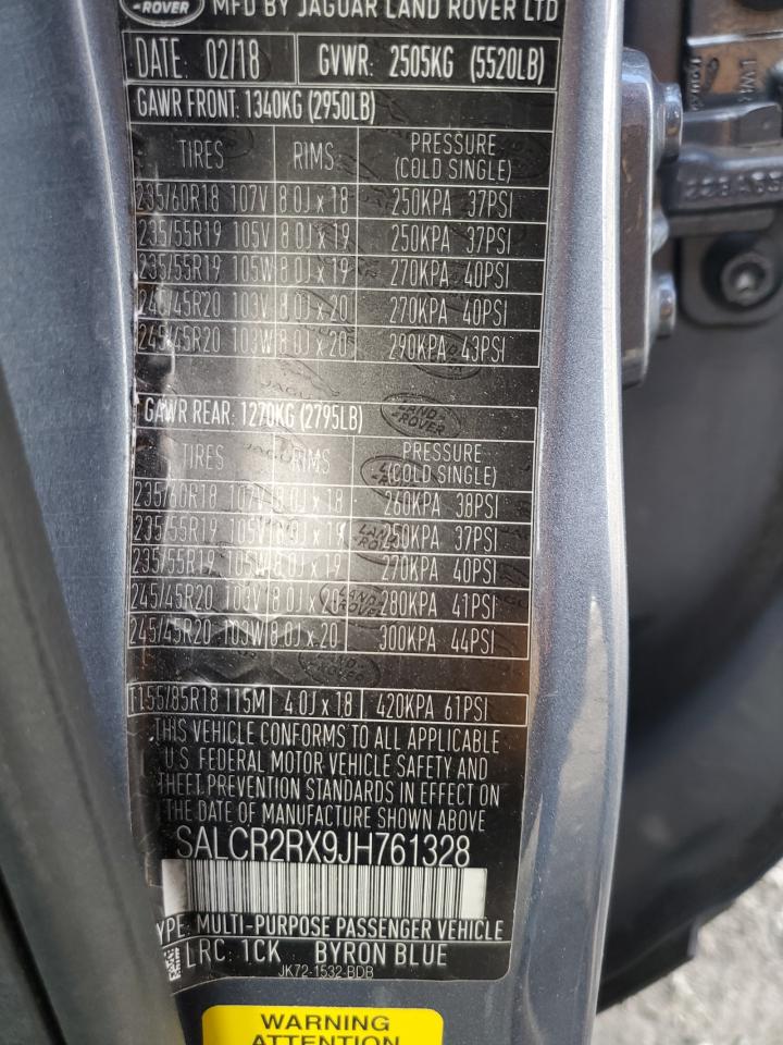 2018 Land Rover Discovery Sport Hse VIN: SALCR2RX9JH761328 Lot: 90225385