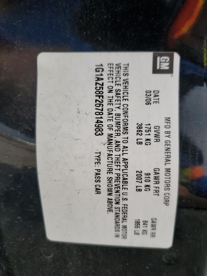 2006 Chevrolet Cobalt Ltz VIN: 1G1AZ58F267814983 Lot: 90296055