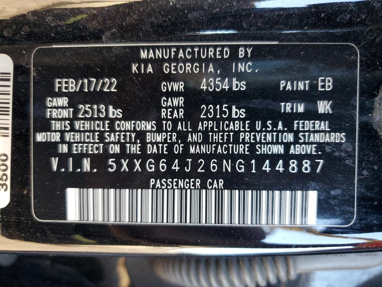 2022 Kia K5 Gt Line VIN: 5XXG64J26NG144887 Lot: 90344125