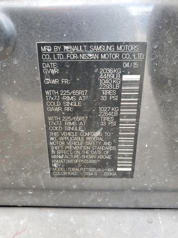 2015 Nissan Rogue S VIN: KNMAT2MT9FP551488 Lot: 90610865