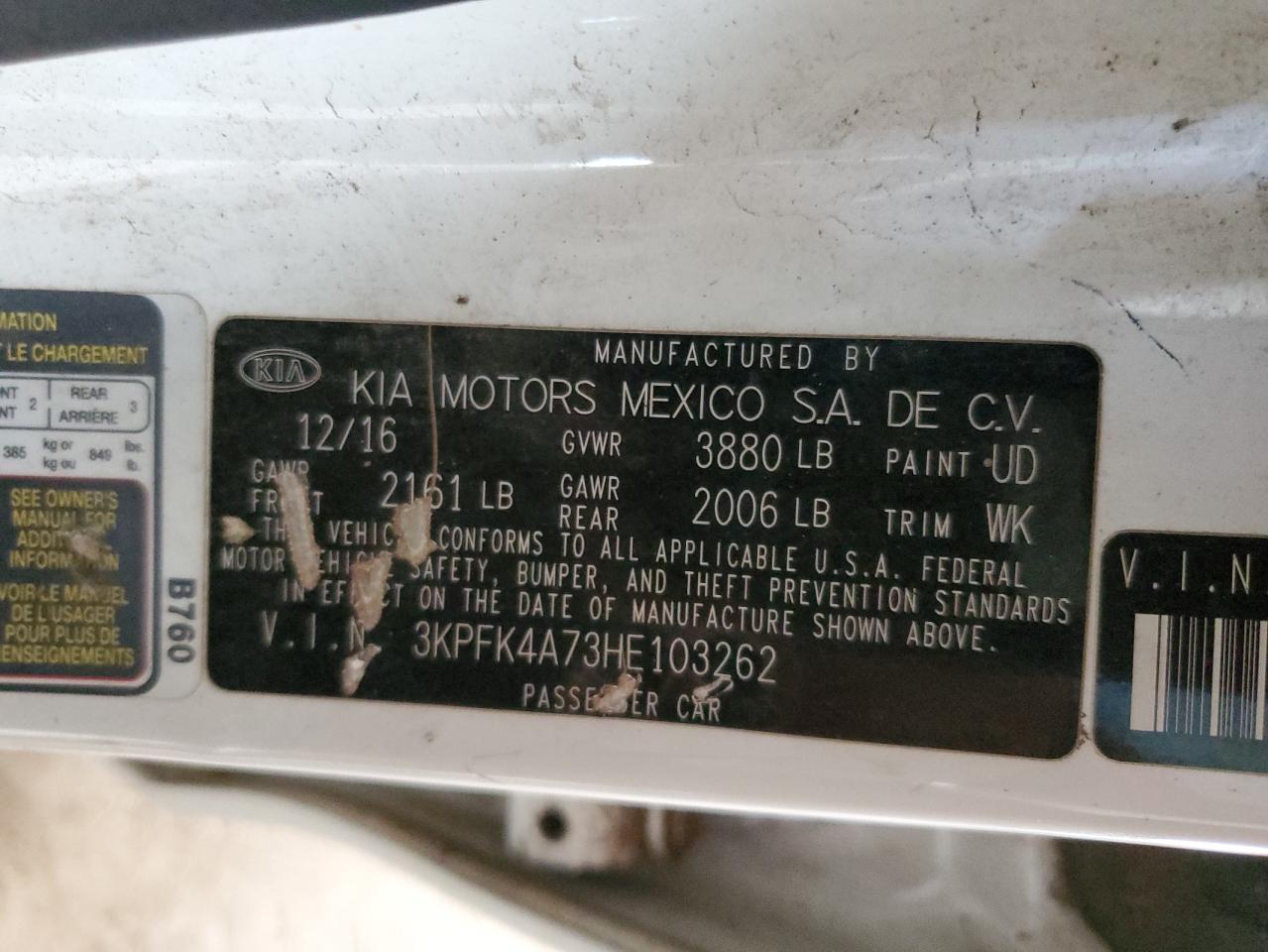 2017 Kia Forte Lx VIN: 3KPFK4A73HE103262 Lot: 89478315