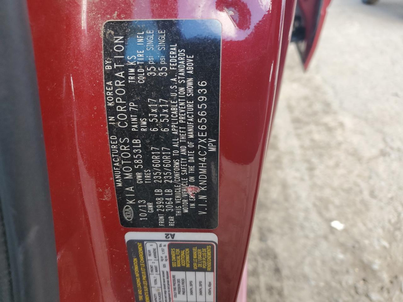 2014 Kia Sedona Ex VIN: KNDMH4C7XE6565936 Lot: 86715025