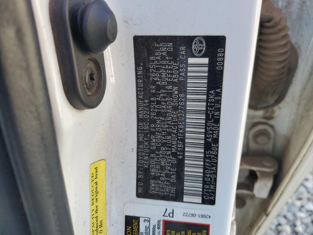 2014 Toyota Camry L VIN: 4T1BF1FK8EU377628 Lot: 82333935