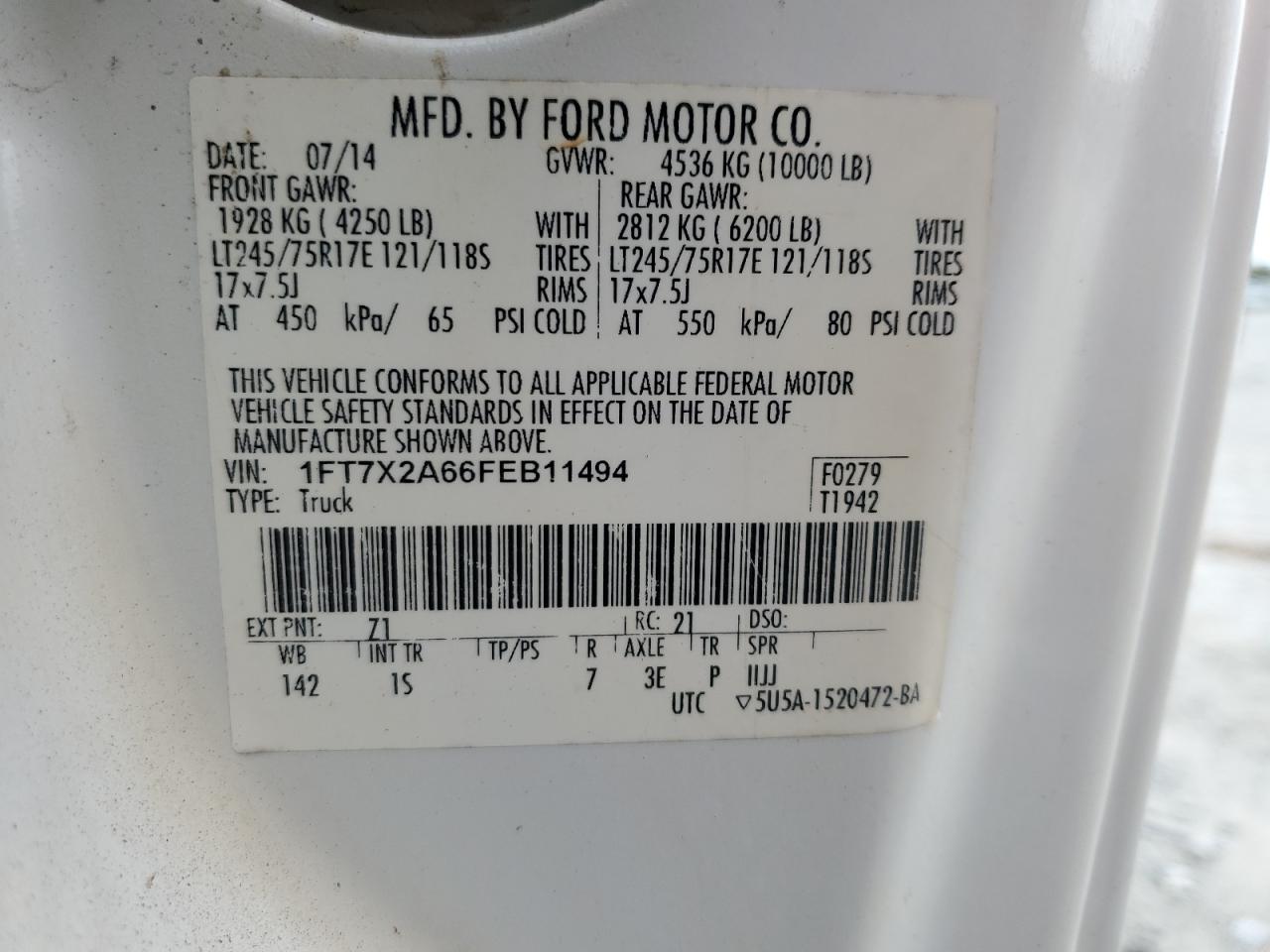 2015 Ford F250 Super Duty VIN: 1FT7X2A66FEB11494 Lot: 90340325