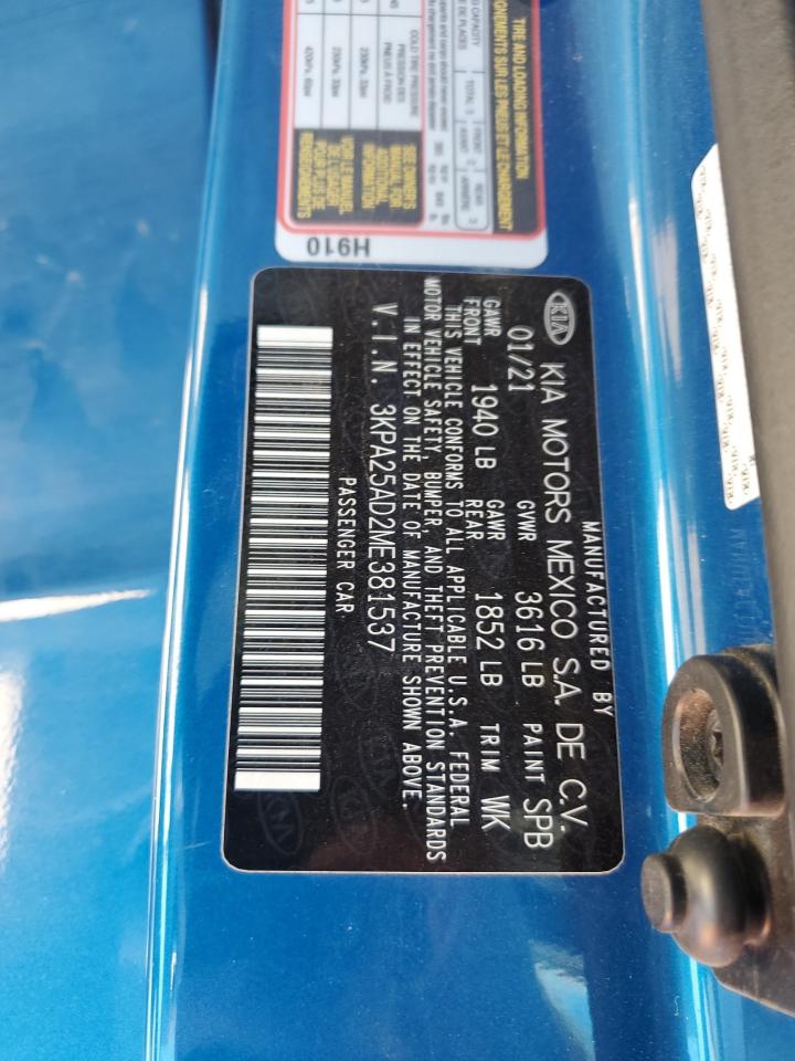 2021 Kia Rio S VIN: 3KPA25AD2ME381537 Lot: 86223515