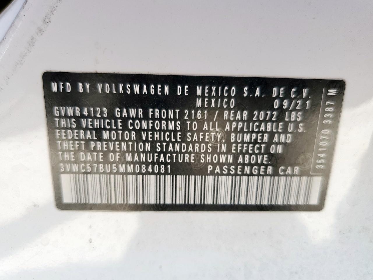 2021 Volkswagen Jetta S VIN: 3VWC57BU5MM084081 Lot: 85501385