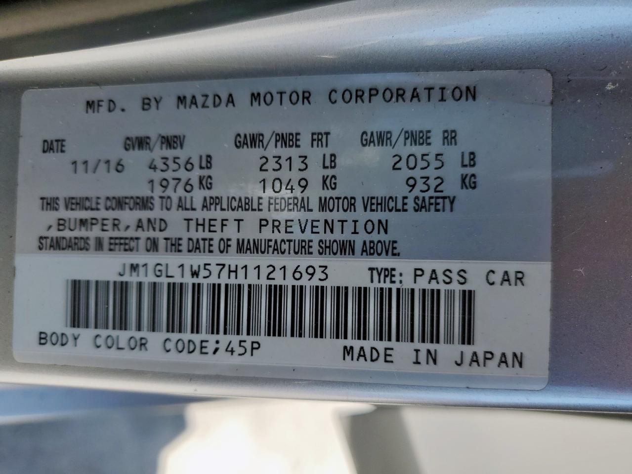 2017 Mazda 6 Grand Touring VIN: JM1GL1W57H1121693 Lot: 85722885