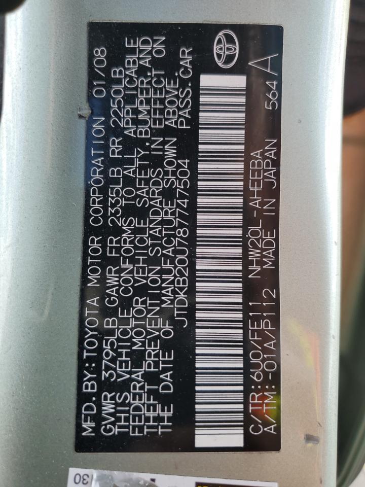 2008 Toyota Prius VIN: JTDKB20U787747504 Lot: 81976235