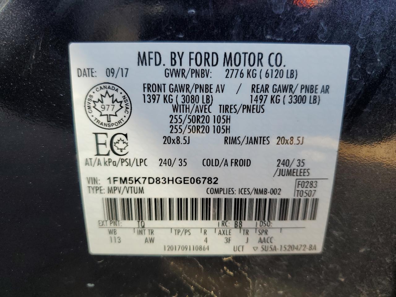 2017 Ford Explorer Xlt VIN: 1FM5K7D83HGE06782 Lot: 87471495