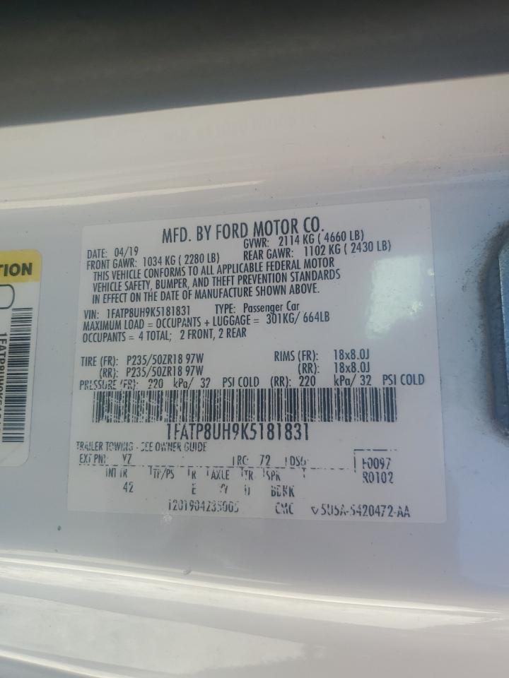 2019 Ford Mustang VIN: 1FATP8UH9K5181831 Lot: 84586165