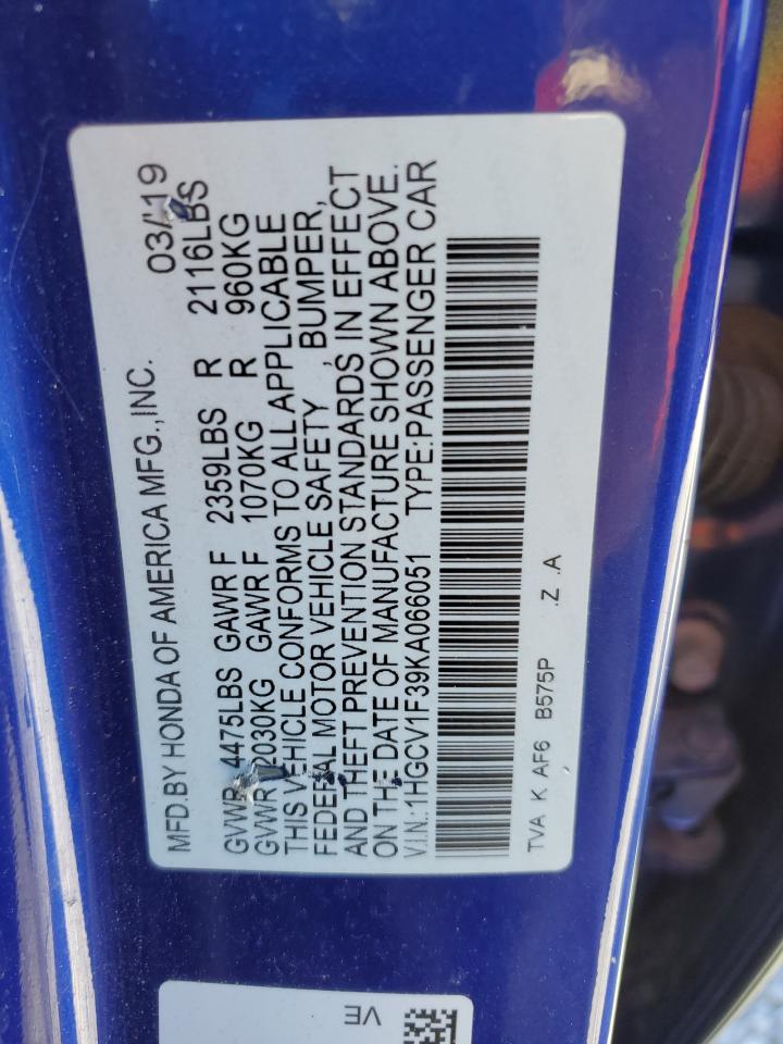 2019 Honda Accord Sport VIN: 1HGCV1F39KA066051 Lot: 86110355