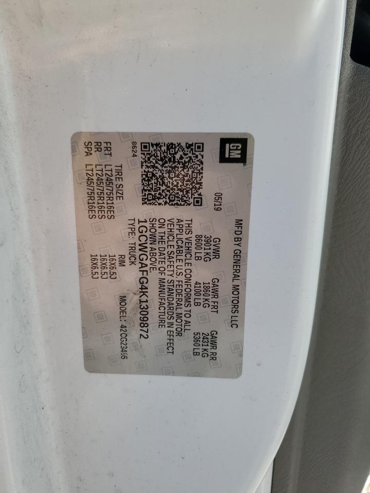 2019 Chevrolet Express G2500 VIN: 1GCWGAFG4K1309872 Lot: 85174655