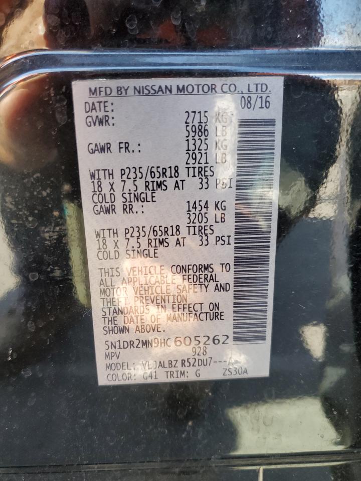 2017 Nissan Pathfinder S VIN: 5N1DR2MN9HC605262 Lot: 86232045