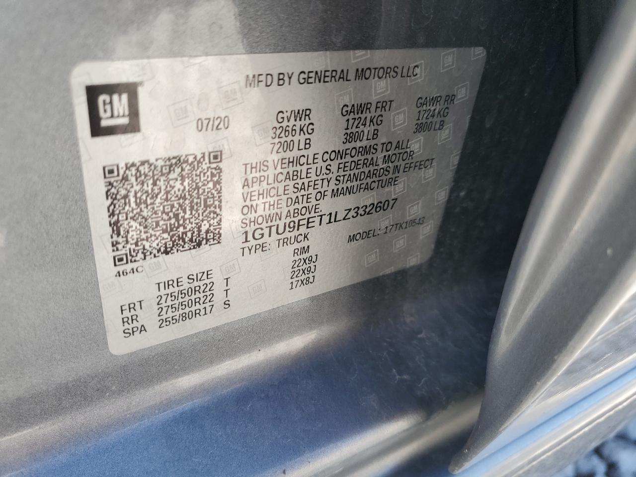 2020 GMC Sierra K1500 Denali VIN: 1GTU9FET1LZ332607 Lot: 84912675