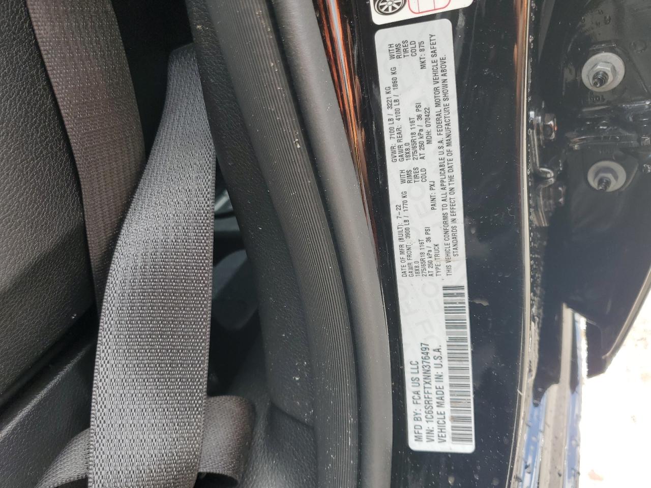 2022 Ram 1500 Big Horn/Lone Star VIN: 1C6SRFFTXNN376497 Lot: 86464685