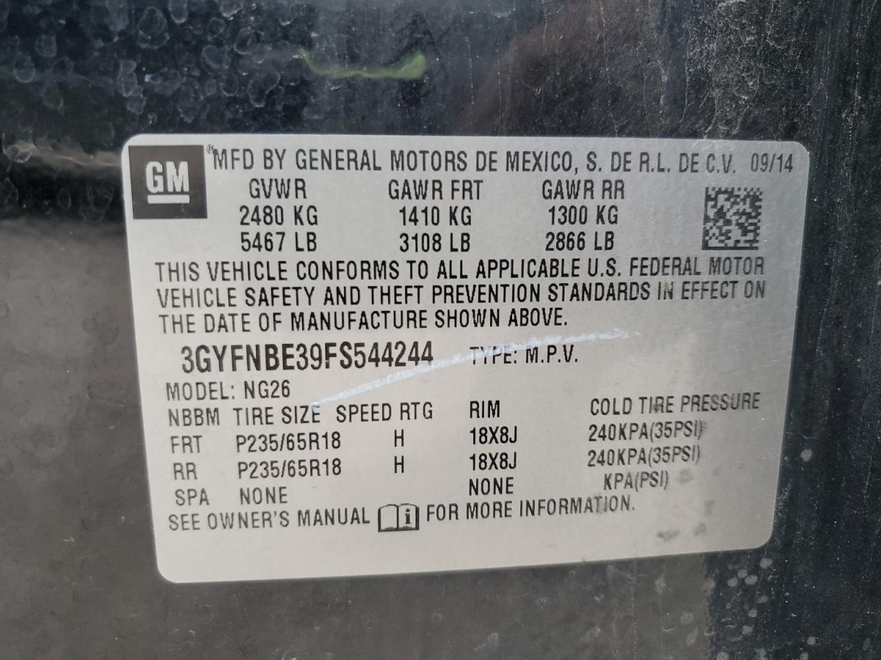 2015 Cadillac Srx Luxury Collection VIN: 3GYFNBE39FS544244 Lot: 86326305