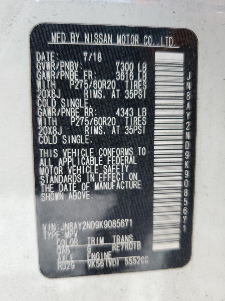 2019 Nissan Armada Sv VIN: JN8AY2ND9K9085671 Lot: 84651775