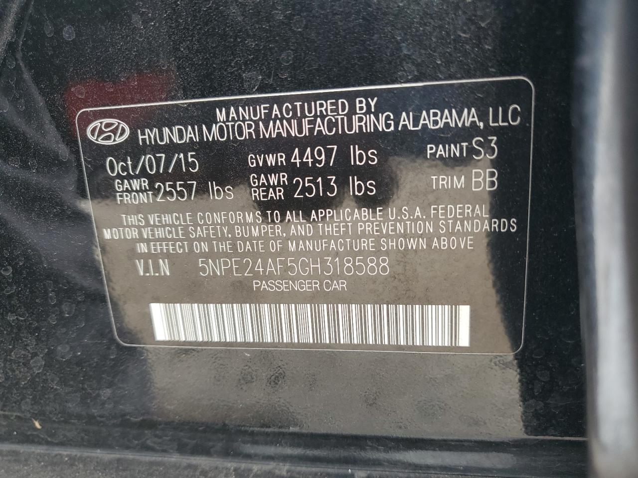 2016 Hyundai Sonata Se VIN: 5NPE24AF5GH318588 Lot: 84695645