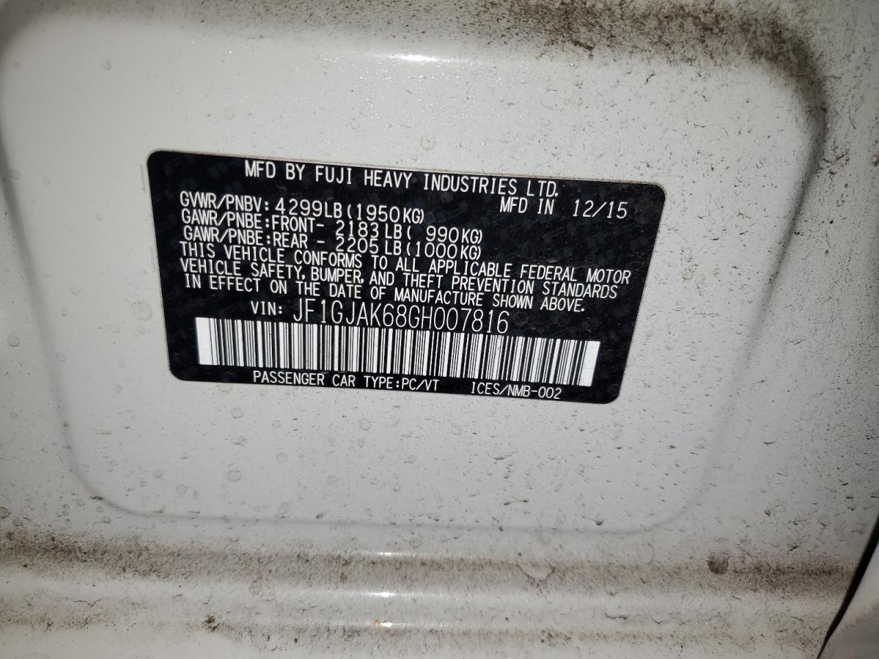 2016 Subaru Impreza Limited VIN: JF1GJAK68GH007816 Lot: 86707795
