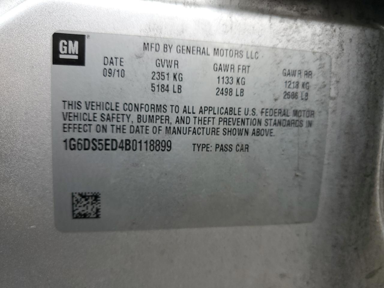 2011 Cadillac Cts Premium Collection VIN: 1G6DS5ED4B0118899 Lot: 86193745