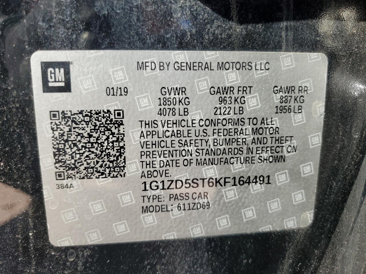 2019 Chevrolet Malibu Lt VIN: 1G1ZD5ST6KF164491 Lot: 84253035