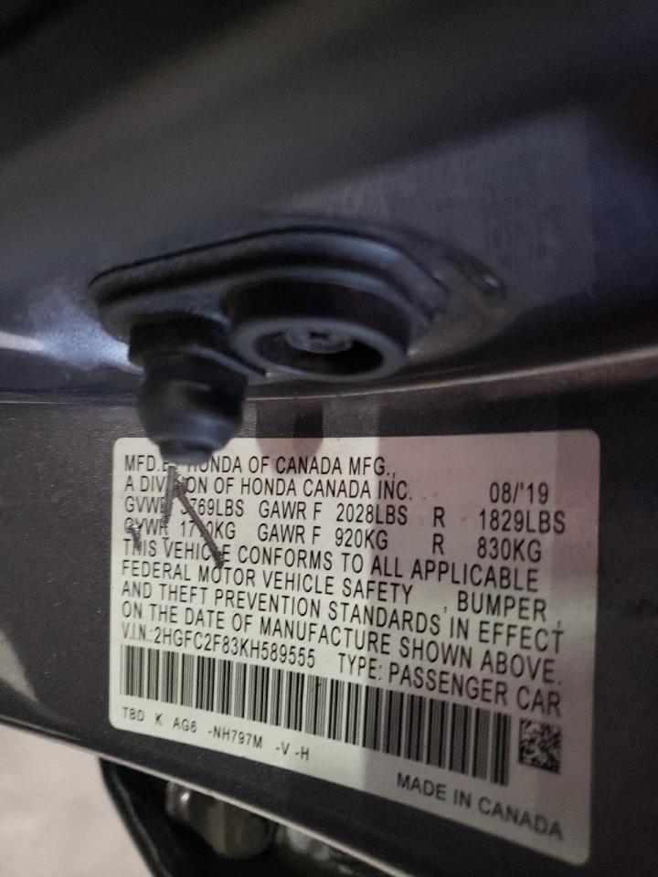 2019 Honda Civic Sport VIN: 2HGFC2F83KH589555 Lot: 85107005
