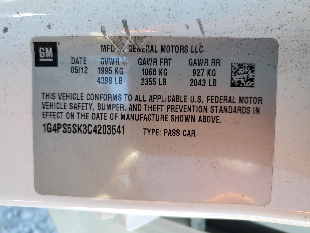 2012 Buick Verano VIN: 1G4PS5SK3C4203641 Lot: 86796975