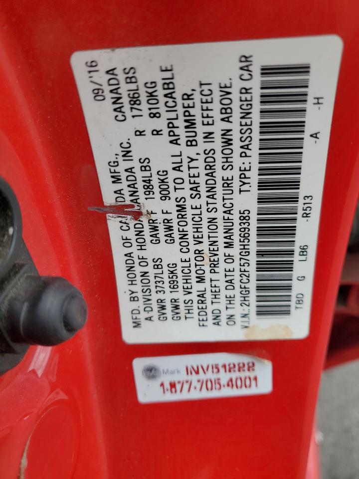 2016 Honda Civic Lx VIN: 2HGFC2F57GH569385 Lot: 82418425