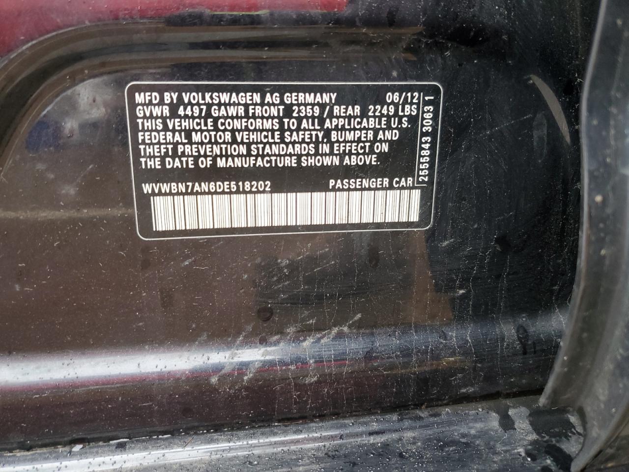 2013 Volkswagen Cc Sport VIN: WVWBN7AN6DE518202 Lot: 90437515