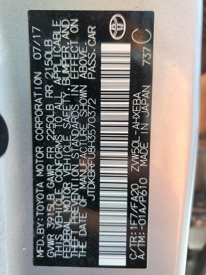 2017 Toyota Prius VIN: JTDKBRFU8H3570372 Lot: 86326415
