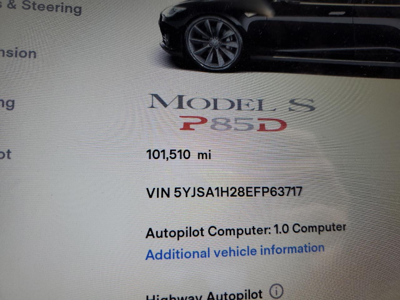 2014 Tesla Model S VIN: 5YJSA1H28EFP63717 Lot: 82633905