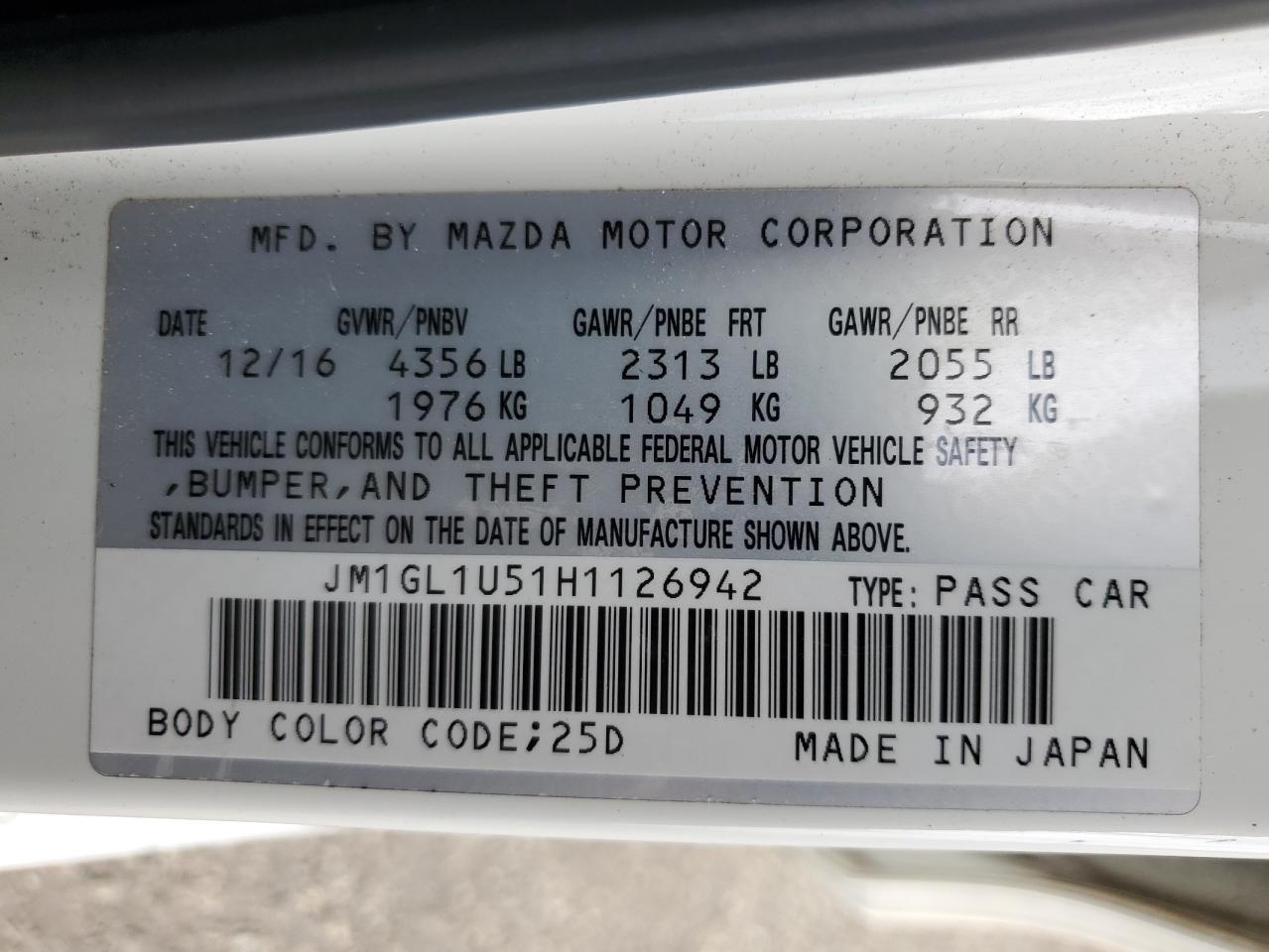 2017 Mazda 6 Sport VIN: JM1GL1U51H1126942 Lot: 82505985