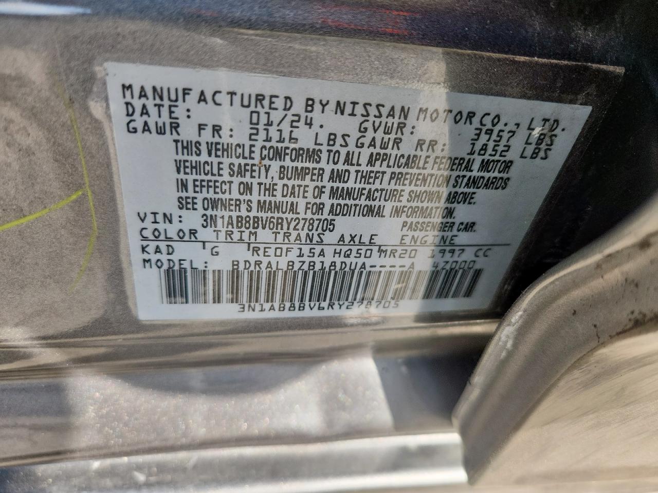 2024 Nissan Sentra S VIN: 3N1AB8BV6RY278705 Lot: 85682425