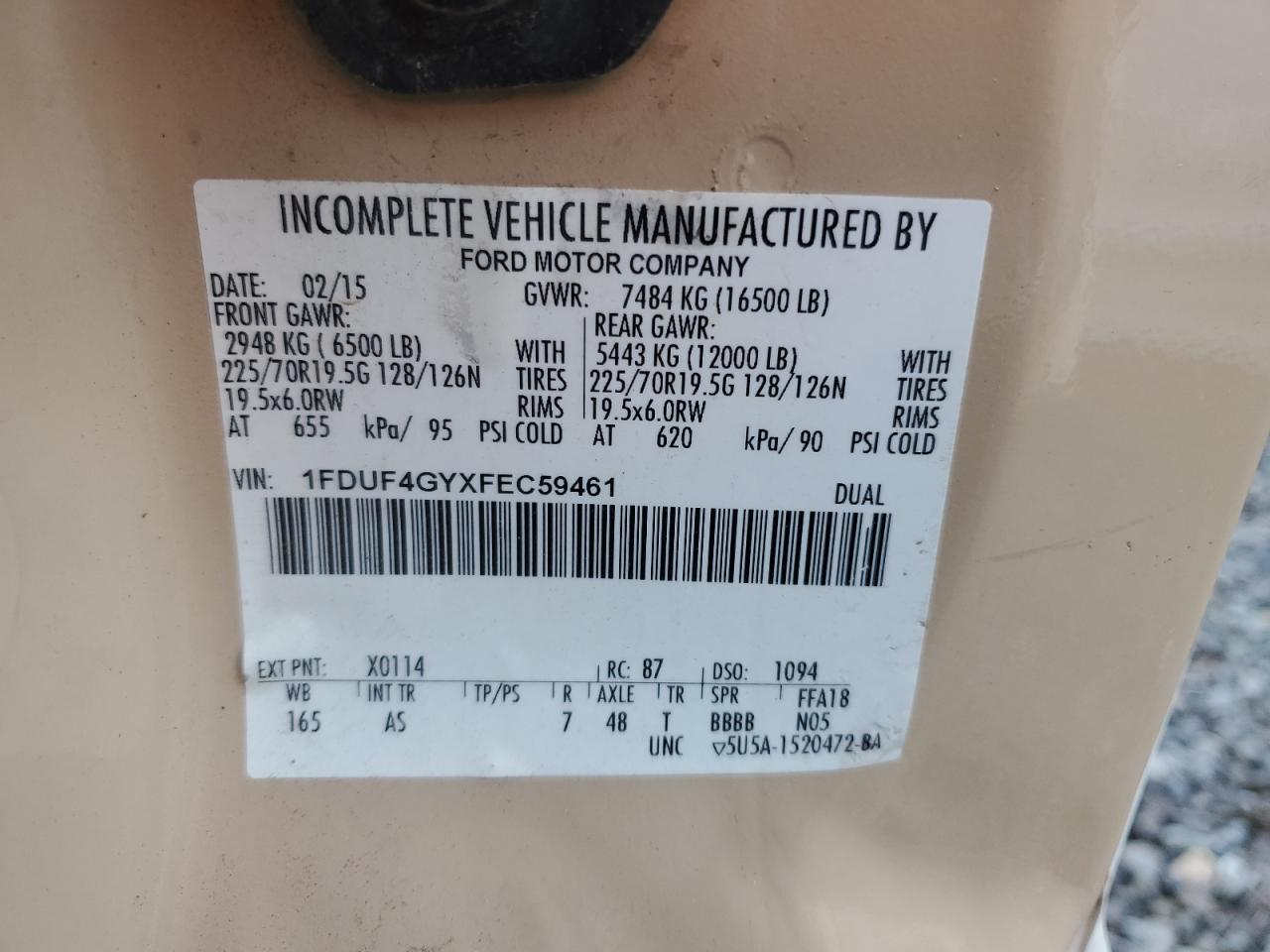 2015 Ford F450 Super Duty VIN: 1FDUF4GYXFEC59461 Lot: 84421695