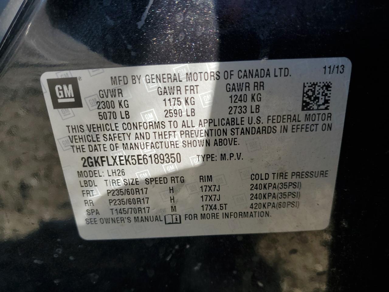 2014 GMC Terrain Slt VIN: 2GKFLXEK5E6189350 Lot: 81814455