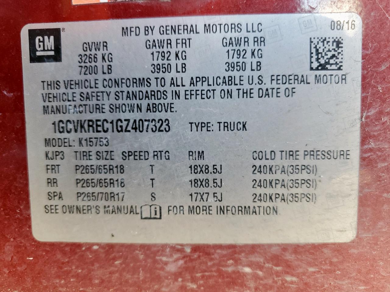 2016 Chevrolet Silverado K1500 Lt VIN: 1GCVKREC1GZ407323 Lot: 90508225