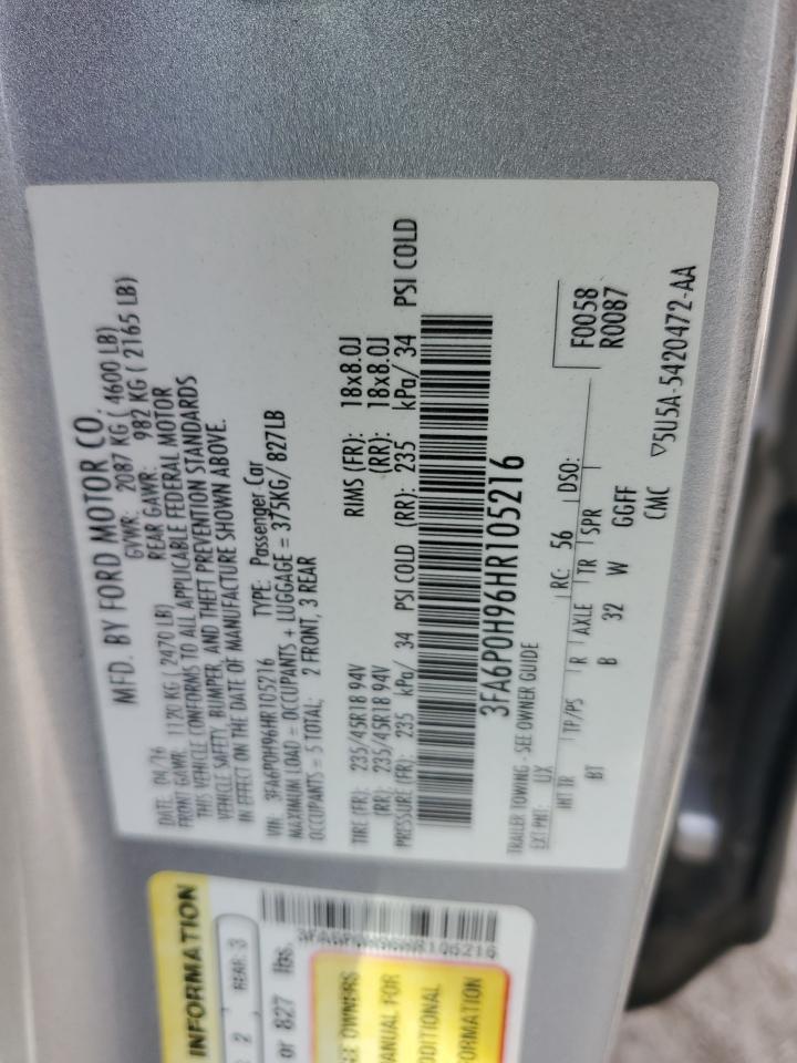 2017 Ford Fusion Se VIN: 3FA6P0H96HR105216 Lot: 84744985