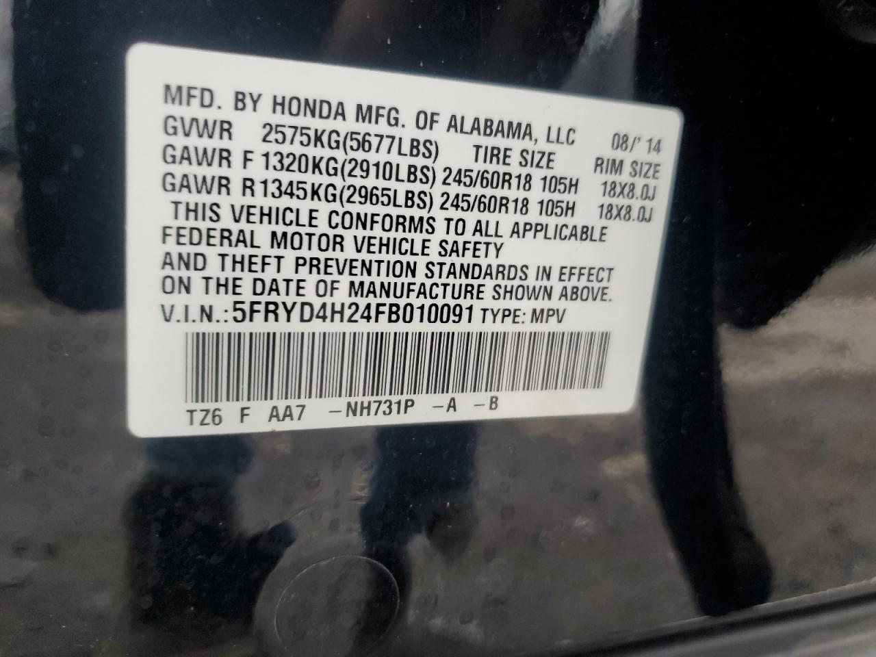 2015 Acura Mdx VIN: 5FRYD4H24FB010091 Lot: 82478155