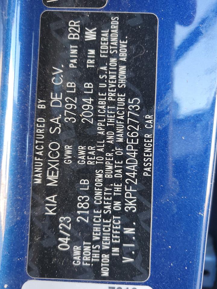 2023 Kia Forte Lx VIN: 3KPF24AD4PE627735 Lot: 89859985